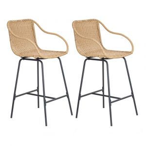 Lot de chaises de bar et d'ilot  en m&eacute;tal et assise rotin 65cm