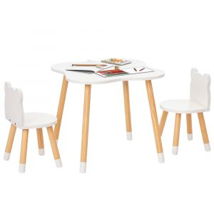 Ensemble scandinave table et chaises enfant motif ourson bois blanc