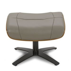 Pouf en cuir taupe et ch&ecirc;ne naturel