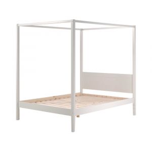 Lit &agrave; baldaquin 140x200 sommier inclus blanc