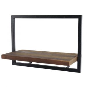 Etag&egrave;re murale 1 plateau en teck recycl&eacute; et m&eacute;tal noir L50