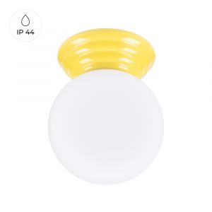 Plafonnier c&eacute;ramique &eacute;maill&eacute;e/verre jaune H 12 cm
