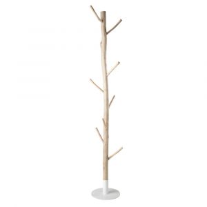 Porte-manteau tronc d'arbre en eucalyptus et m&eacute;tal blanc