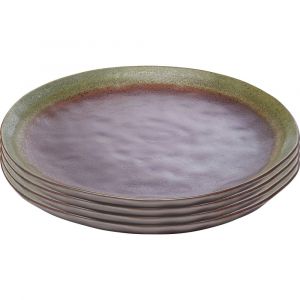 Assiette plate en fa&iuml;ence violette et verte D27 - Lot de 6