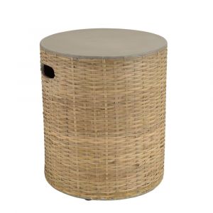 Table d'appoint ronde plateau en b&eacute;ton socle en bambou naturel