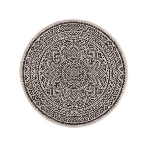 Tapis d'ext&eacute;rieur & int&eacute;rieur rond blanc & noir D 120