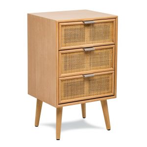 Chiffonnier 3 tiroirs en bois et rotin naturel