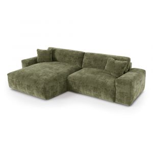 Canap&eacute; d'angle gauche 4 places en velours gaufr&eacute; vert vintage