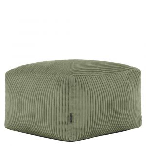 Pouf repose-pieds carr&eacute; velours c&ocirc;tel&eacute; vert sauge