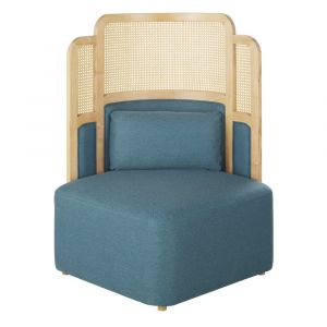 Fauteuil professionnel dossier haut bleu-vert et cannage en bois de fr&ecirc;ne