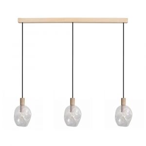 Lustre m&eacute;tal bois naturel abat-jour  verre transparent