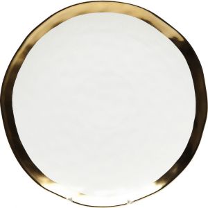Assiette plate en porcelaine blanche et dor&eacute;e D25