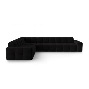Canap&eacute; d'angle gauche 6 places en tissu velours noir