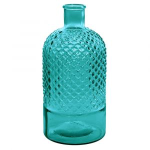 Vase bouteille en verre recycl&eacute;  bleu turquoise 28 cm