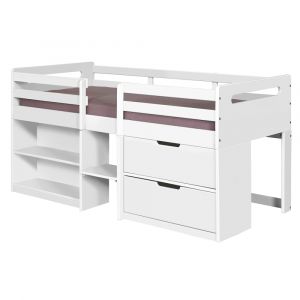 Lit mi-hauteur bois massif blanc 90x190 cm