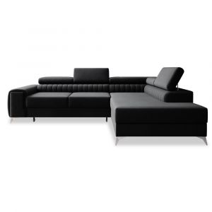 Canap&eacute; d'angle droit convertible 6 places en velours noir