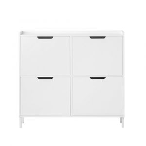 Armoire &agrave; chaussures 4 abattants effet bois blanc