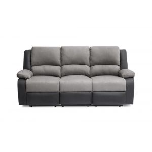 Canap&eacute; Relaxation manuel 3 places Microfibre / Simili - Gris / Noir