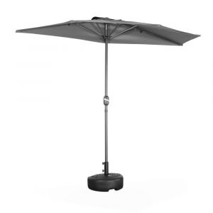 Demi parasol de balcon droit m&acirc;t en aluminium toile grise D250cm