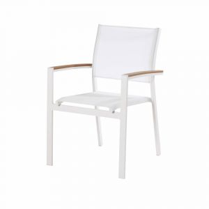 Fauteuil &agrave; d&icirc;ner de jardin en aluminium blanc et textil&egrave;ne
