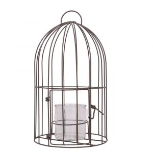 Cage bougeoir en m&eacute;tal et verre gris &Oslash;.22 x 40cm