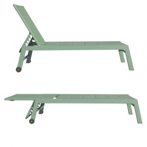 Bain de soleil en textil&egrave;ne et aluminium vert sauge