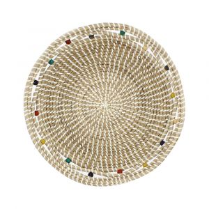 Corbeille ronde en jonc de mer et perles de bois 37cm