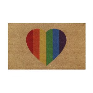 Paillasson en fibres de coco imprim&eacute; coeur rainbow 60x90