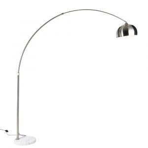 Lampe arc acier base marbre blanc abat-jour acier