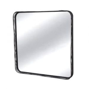 Miroir filaire m&eacute;tal fin carr&eacute; noir 60x60cm