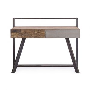 Bureau design en bois de manguier et m&eacute;tal noir 2 tiroirs