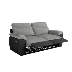 Canap&eacute; de relaxation &eacute;lectrique 3 places tissu et simili - Noir/Gris