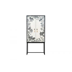 Buffet armoire 2 portes en MDF imprim&eacute; blanc gris&acirc;tre et noir