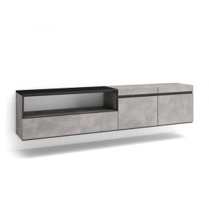 Meuble tv effet bois ciment 200x35x45cm suspendu