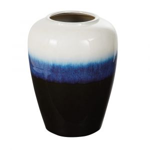 Grand vase en gr&egrave;s bleu et blanc H51