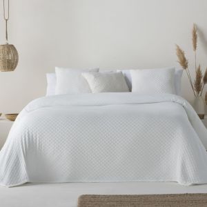 Couvre lit uni en jacquard de coton doux blanc 250x270cm