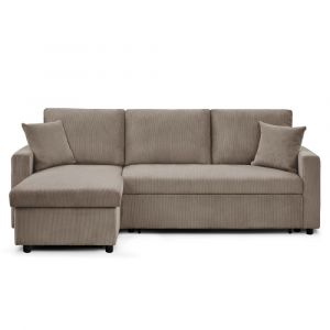 Canap&eacute; d'angle convertible 5 places en velours c&ocirc;tel&eacute; taupe