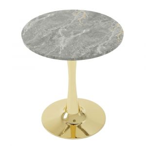 Table basse ronde 70 cm effet marbre gris avec pied central dor&eacute;