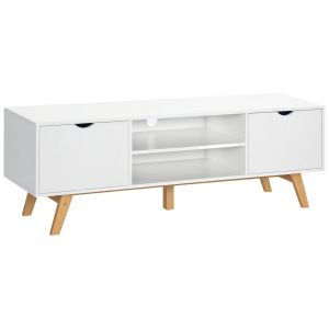 Meuble TV style scandinave 2 portes 2 niches blanc bois h&eacute;v&eacute;a