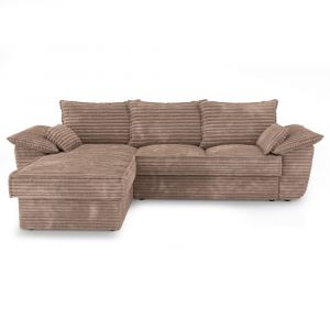 Canap&eacute; d'angle gauche convertible velours c&ocirc;tel&eacute; XXL taupe 257cm