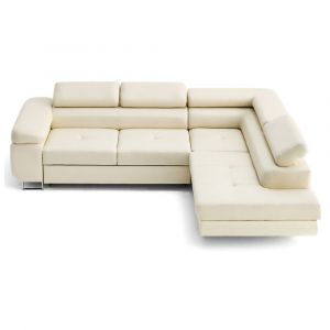 Canap&eacute; d'angle droit convertible 5 places en simili beige