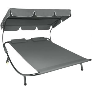 Transat en acier pour 2 personnes 2 roulettes 2 coussins de t&ecirc;te noir