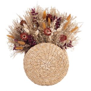 D&eacute;co murale panier en fibre de bananier et fleurs s&eacute;ch&eacute;es multicolores 39x43