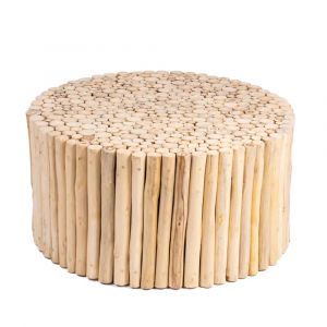Grande table basse ronde en rondin de bois teck Teck 40x80