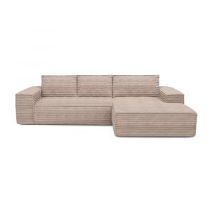 Canap&eacute; convertible angle droit velours c&ocirc;tel&eacute; XXL taupe 140cm