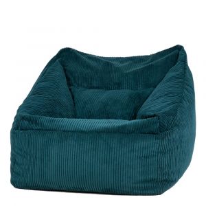 Pouf poire fauteuil velours c&ocirc;tel&eacute; bleu canard