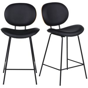 Chaises pour &icirc;lot central noire, bois de ch&ecirc;ne et acier noir (x2) H65