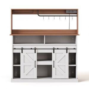 Buffet de cuisine avec &eacute;tag&egrave;re bar et rangements Blanc