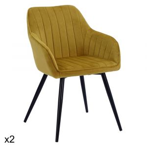 Lot de 2 chaises vintage en velours moutarde