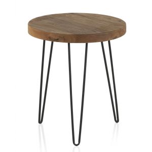 Table d'appoint en orme ancien avec pieds en m&eacute;tal